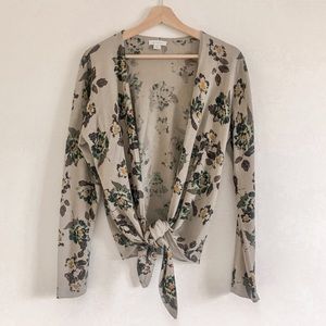 Garnet Hill 100% Merino Wool Open Front Tie Cardigan Sweater Large